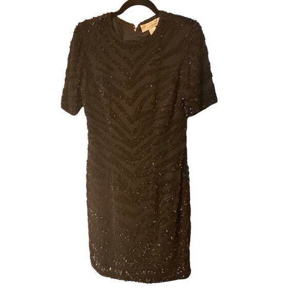 NiteLine By Della Roufogali Black Sequin Silk Dress Size 6 Evening Cocktail - Picture 1 of 5